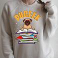 Pug Lovers Who Love To Read PUGEEK Pug With Books Raglan Sleeve Sweatshirt Heather Forest