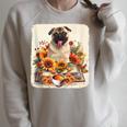 Pug Reading Books Sunflowers With Coffee Lover Owner Raglan Sleeve Sweatshirt Heather Forest