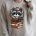 Racoon Reading Book Graphic Racoon With Book Floral Raglan Sleeve Sweatshirt Heather Forest