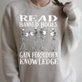 Read Banned Book Lover Skeleton Reading Librarian Halloween Raglan Sleeve Sweatshirt Heather Forest