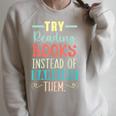 Read Banned Books Bookworm Book Lover Bibliophile Raglan Sleeve Sweatshirt Heather Forest