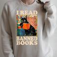 I Read Banned Books Cat Reader Bookworm Raglan Sleeve Sweatshirt Heather Forest