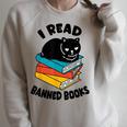 I Read Banned Books Tshirt Cat Reader Bookworm Women Raglan Sleeve Sweatshirt Heather Forest
