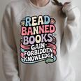 Read Banned Books Gain Forbidden Knowledge Book Enthusiasts Raglan Sleeve Sweatshirt Heather Forest