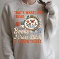 Read Books I Cross Stitch Sewing Stitcher Quilt Cross Stitch Raglan Sleeve Sweatshirt Heather Forest