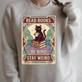 Read Books Be Kind Stay Weird Cat Tarot Card Coffee Reading Raglan Sleeve Sweatshirt Heather Forest