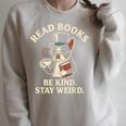 Read Books Be Kind Stay Weird Dog Boston Terrier Reading Raglan Sleeve Sweatshirt Heather Forest