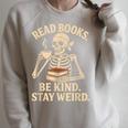 Read Books Be Kind Stay Weird Skeleton Reading Coffee Goth Raglan Sleeve Sweatshirt Heather Forest Read Books Be Kind Stay Weird Skeleton Reading Coffee Goth Raglan Sleeve Sweatshirt Heather Forest