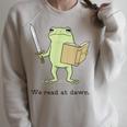 We Read At Dawn Bookish Frog Reading Raglan Sleeve Sweatshirt Heather Forest
