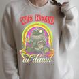 We Read At Dawn Frog Grimoire Book Raglan Sleeve Sweatshirt Heather Forest
