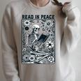 Read In Peace Book Lover Bookworm Skeleton Book Lover Performance Raglan Sleeve Sweatshirt Heather Forest