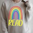 READ Rainbow Read Librarian Teacher Book Readers Reading Raglan Sleeve Sweatshirt Heather Forest