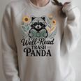 Well Read Trash Panda Book Lover Raccoon Raglan Sleeve Sweatshirt Heather Forest