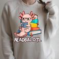 Readalotl a Kawaii Axolotl Reading a Book As Readsalotl Raglan Baseball Tee Raglan Sleeve Sweatshirt Heather Forest