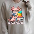 Readalotl a Kawaii Axolotl Reading a Book As Readsalotl Raglan Sleeve Sweatshirt Heather Forest