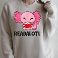 Readalotl Love Axolotls Reading Books And Axolotls Raglan Sleeve Sweatshirt Heather Forest