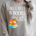 Reader All I Need Is Books And Cats Cat Lover Kitten Reading Raglan Sleeve Sweatshirt Heather Forest