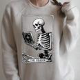 The Reader Tarot Card Skeleton Reading Book Books Raglan Sleeve Sweatshirt Heather Forest