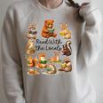 Reading Book Lover Bookish Camping Read With The Locals Raglan Sleeve Sweatshirt Heather Forest