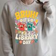 Reading Book Lover School Librarian Bruh It's Library Day Raglan Sleeve Sweatshirt Heather Forest