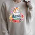Reading Books Booklover Hamster And Watercolor Books Raglan Sleeve Sweatshirt Heather Forest