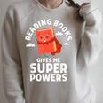 Reading Books Gives Me Superpowers Superhero Book Raglan Sleeve Sweatshirt Heather Forest