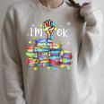 Reading Books I'm Ok National Book Lovers Lights Christmas Raglan Sleeve Sweatshirt Heather Forest