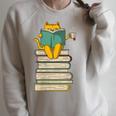 Reading Cat Book & Tea Lover Raglan Sleeve Sweatshirt Heather Forest Reading Cat Book & Tea Lover Raglan Sleeve Sweatshirt Heather Forest