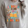 Reading Is For Everyone Book Lover Bookworm Bookish Groovy Raglan Sleeve Sweatshirt Heather Forest