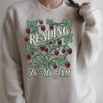 Reading Is My Jam Book Lover Botanical Strawberry Art Comfort Colors Crop Top Raglan Sleeve Sweatshirt Heather Forest