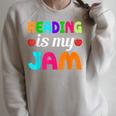 Reading Is My Jam Bookworm Books Teacher Bibliophile Men Women Kids Raglan Sleeve Sweatshirt Heather Forest