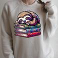 Reading Muffler Sloth On Stack Of Books Raglan Sleeve Sweatshirt Heather Forest
