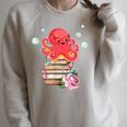 Reading Octopus Tea Coffee And Books Lover Raglan Sleeve Sweatshirt Heather Forest