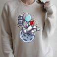 Reading Read Books Reader Nerd Cartoon Astronaut Moon Raglan Sleeve Sweatshirt Heather Forest
