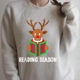 Reading Season Christmas Reindeer Bookworm Book Reader Raglan Sleeve Sweatshirt Heather Forest