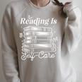Reading Is Self Care Bookworm Teacher Kids Book Lovers Raglan Sleeve Sweatshirt Heather Forest
