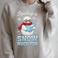 Reading Is Snow Much Fun Book Lover Winter Snowman Humor Raglan Sleeve Sweatshirt Heather Forest