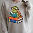 Reading Turtle Bookworm Cute Turtle With Glasses Books Raglan Sleeve Sweatshirt Heather Forest