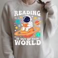 Reading Is Out Of This World Space Books Lover Kids Raglan Sleeve Sweatshirt Heather Forest