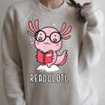 Readolotl Cute Axolotl Book Lover Raglan Sleeve Sweatshirt Heather Forest