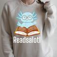 Readsalotl Axolotl Reading Cute Book Lover Bookworm Raglan Sleeve Sweatshirt Heather Forest