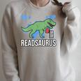 Readsaurus Reader Book Tyrannosaurus T-Rex Dinosaur Jurassic Raglan Sleeve Sweatshirt Heather Forest