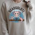 Readsolotl Book Lover Reading Axolotl Kids Reader Raglan Sleeve Sweatshirt Heather Forest