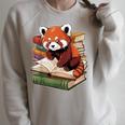 Red Panda Reading Book Animal Bookworm Raglan Sleeve Sweatshirt Heather Forest