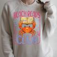Retro Beach Reads Club Crab Summer Vacation Book Girl Hawaii Raglan Sleeve Sweatshirt Heather Forest