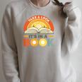 Retro Open Book Rainbow Reading Graphic Raglan Sleeve Sweatshirt Heather Forest