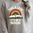 Retro Rainbow Take A Look It's In A Book Reading Raglan Sleeve Sweatshirt Heather Forest Retro Rainbow Take A Look It's In A Book Reading Raglan Sleeve Sweatshirt Heather Forest