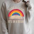 Retro Vintage Rainbow Take a Look It’s In a Book Reading Raglan Sleeve Sweatshirt Heather Forest