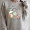 I RUN ON HOT TEA & BOOKS Reader Reading Meme ON BACK Raglan Sleeve Sweatshirt Heather Forest