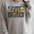 San Francisco Cat Golden Gate Bridge Starry Night Book Lover Raglan Sleeve Sweatshirt Heather Forest